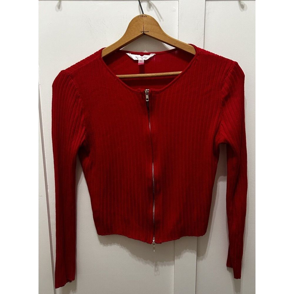 New Juniors No‎ Boundaries Red Sweater Cardigan Sz Large  Double Zip Long Sleeve